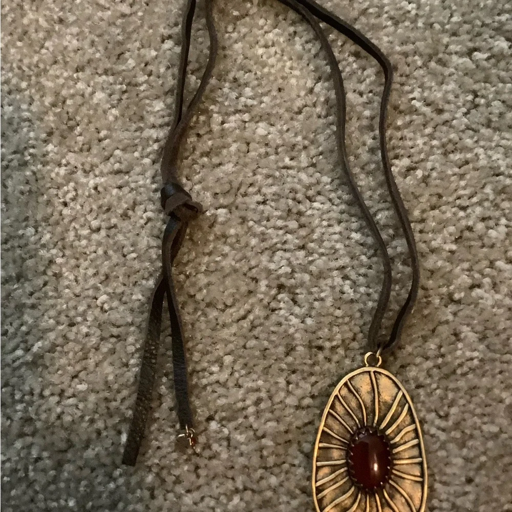 Like New Lucky Brand Gold w/ Rust Stone Set: Necklace, Earrings & Bracelet - Picture 5 of 8